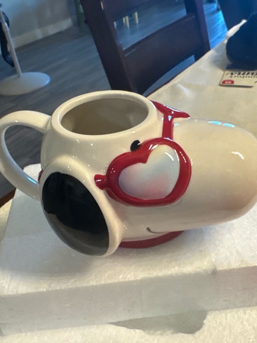 Novelty White Ceramic Dog Mug with Red Heart Sunglasses